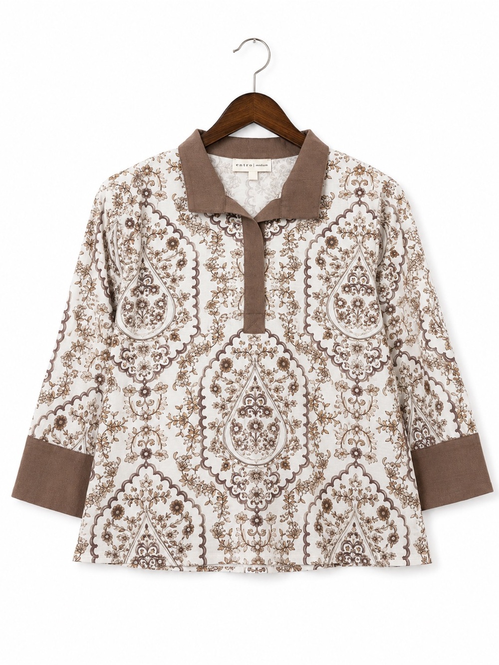 entro Cream and Taupe Paisley Polo Tunic
